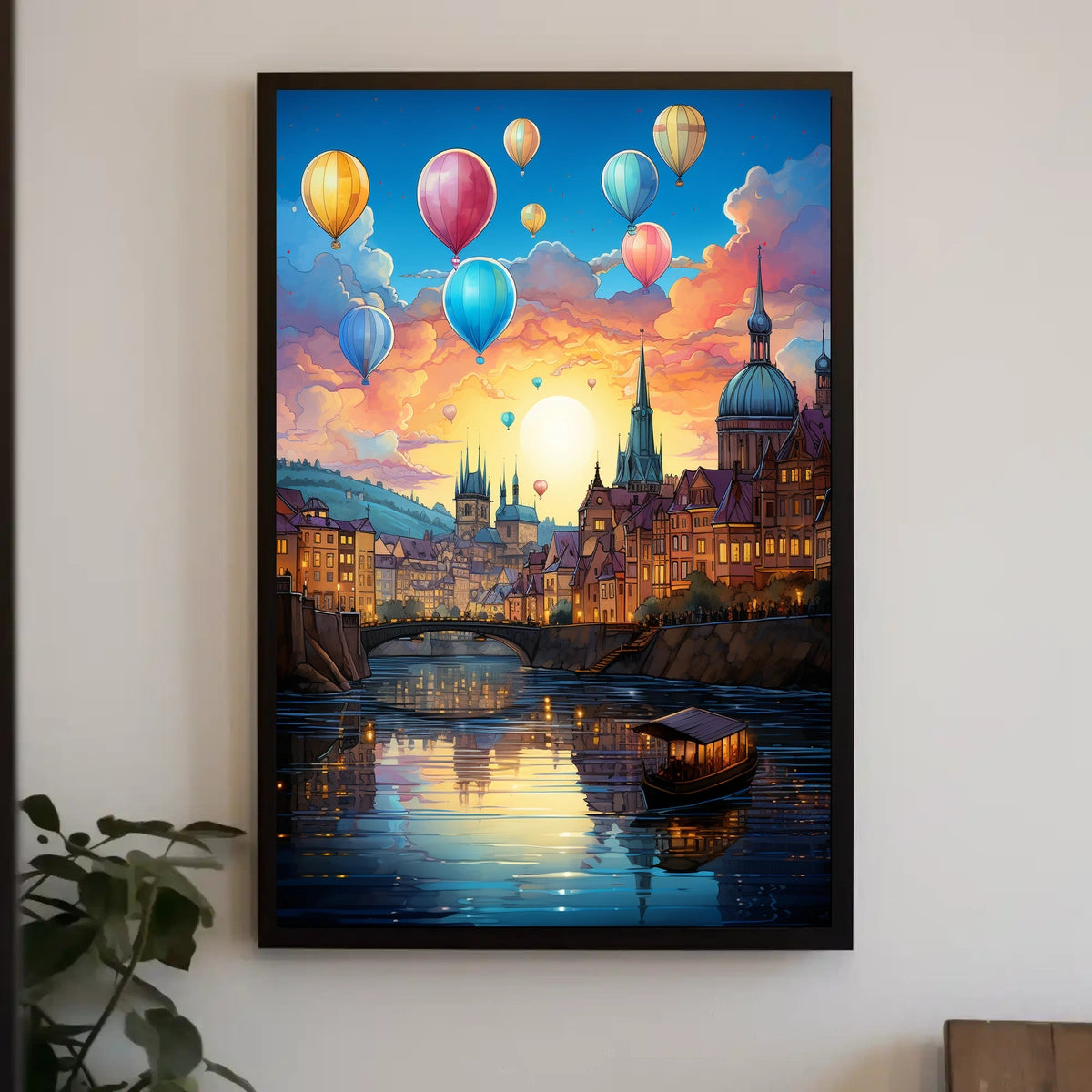 Romantic European Cityscape at Sunset Travel Poster