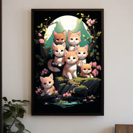 Whimsical Kittens Moonlit Fantasy Nature Art Poster