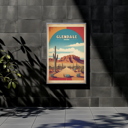 Glendale Arizona Cactus Roadscape Mesa Vintage Travel Poster