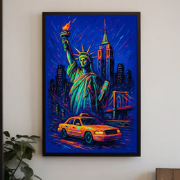 Vibrant Neon New York City Skyline Poster Modern Wall Art