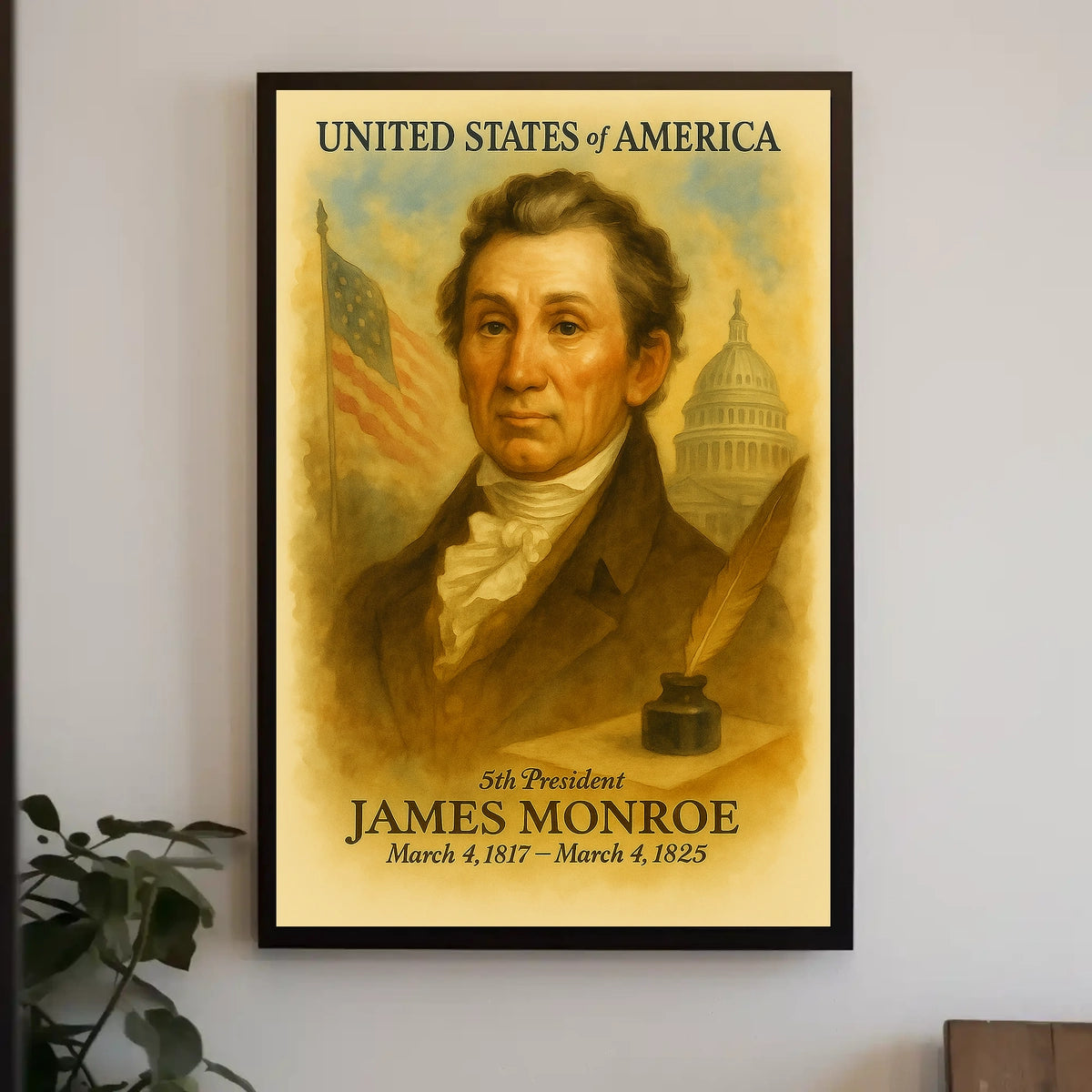James Monroe 5th President of the United States Vintage Watercolor Poster
