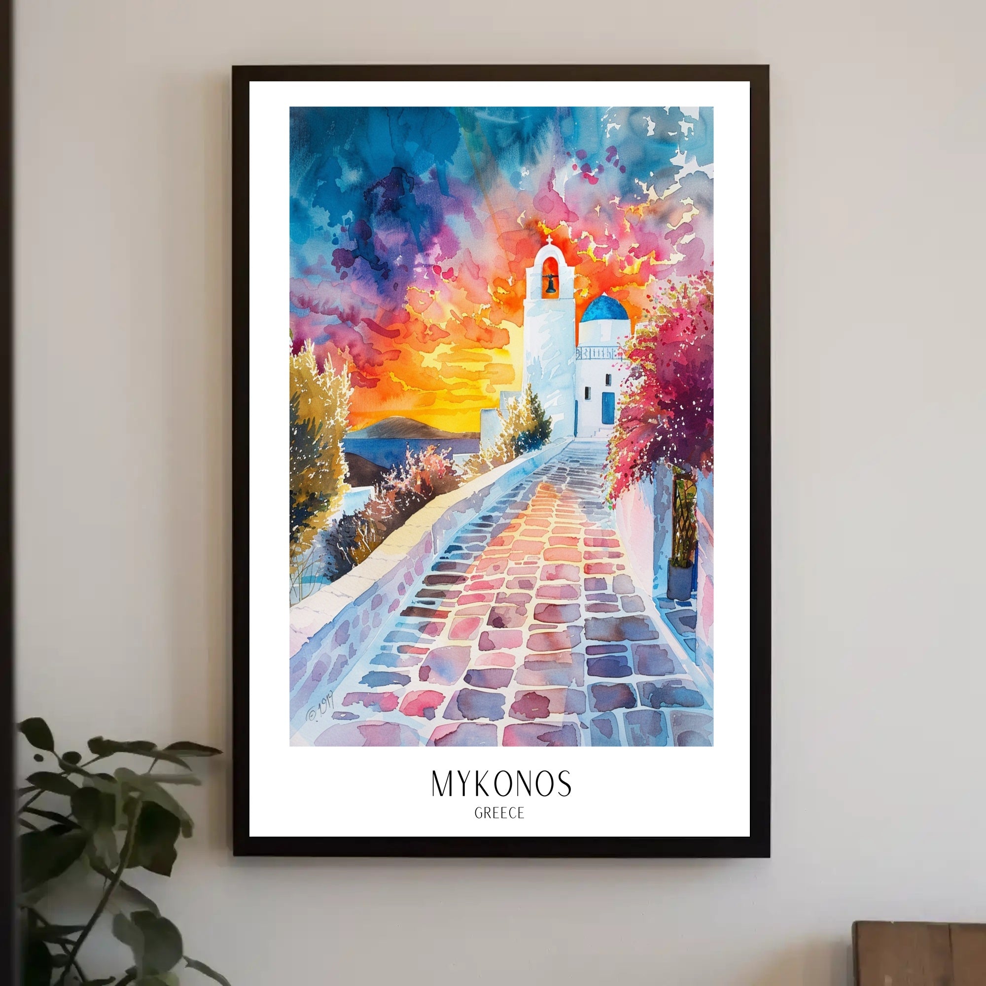 Mykonos Watercolor Dreamscape: Idyllic Travel Poster PosterGoat