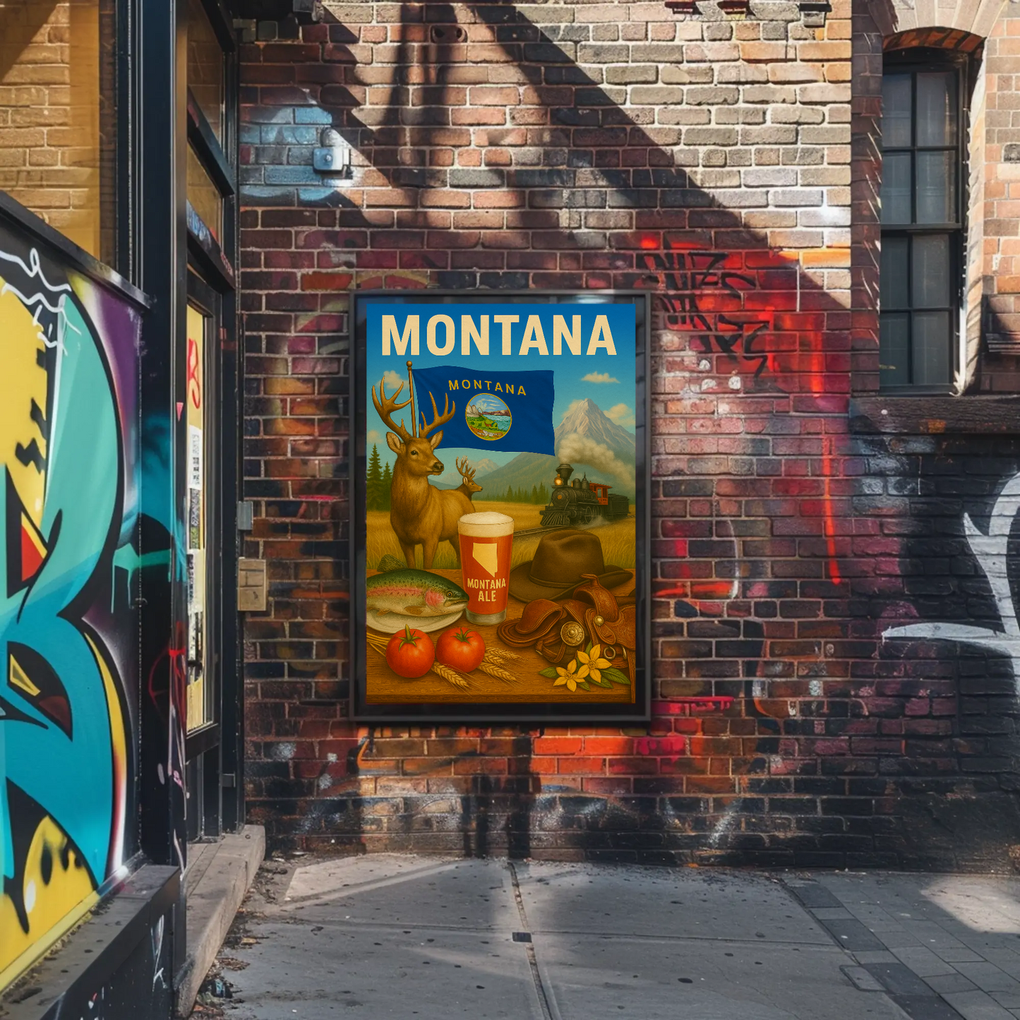 Montana Ale Elk Train Tomato Trout Hat Travel Poster