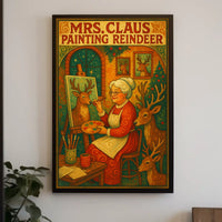 Mrs. Claus Painting Reindeer Poster