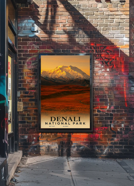 Denali National Park Alaska Sunset Autumn Travel Poster