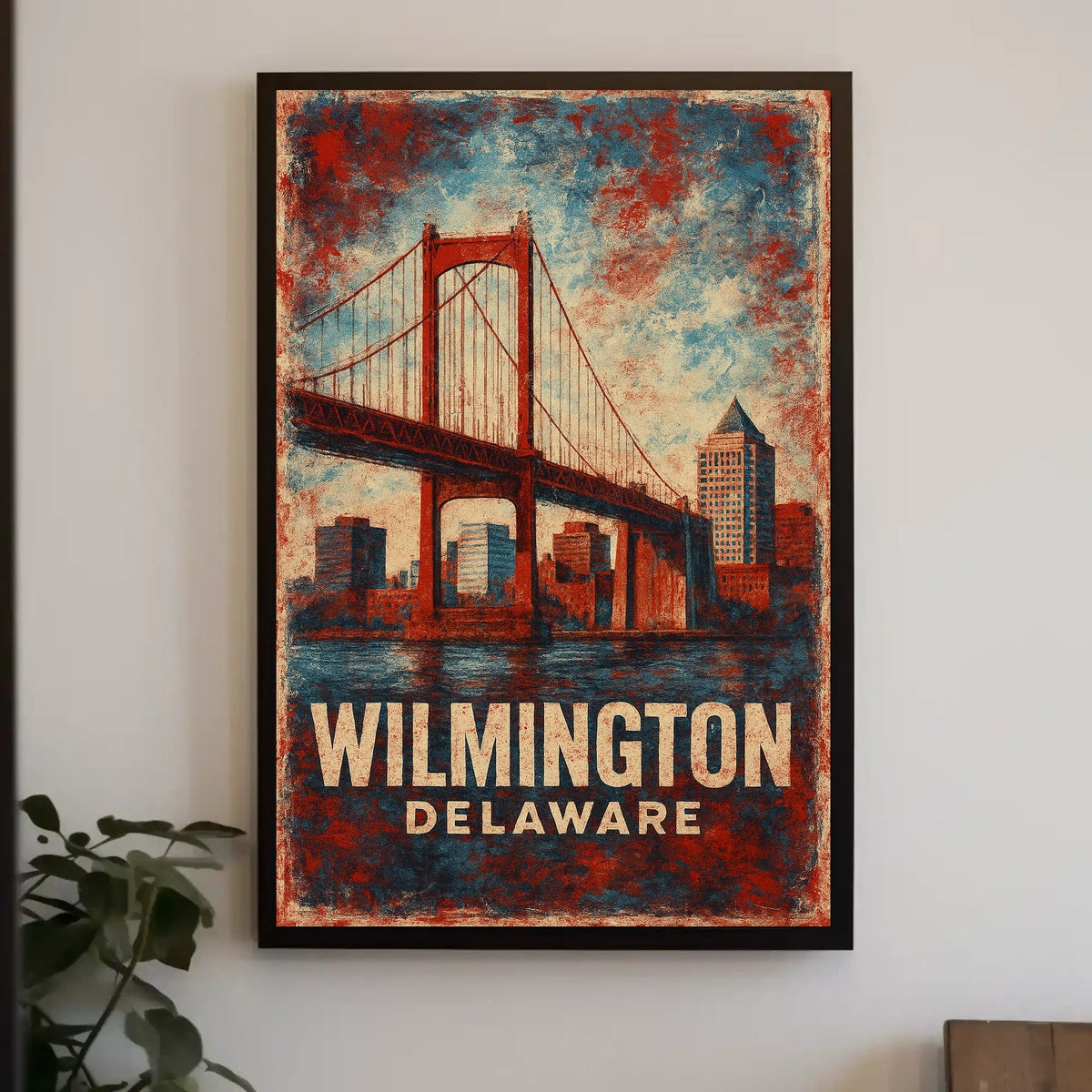 Wilmington Bridge Vintage Skyline Art Heritage Travel Cityscape Nostalgic Coastal Wall Decor Poster