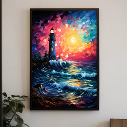 Lighthouse At Sunset Poster