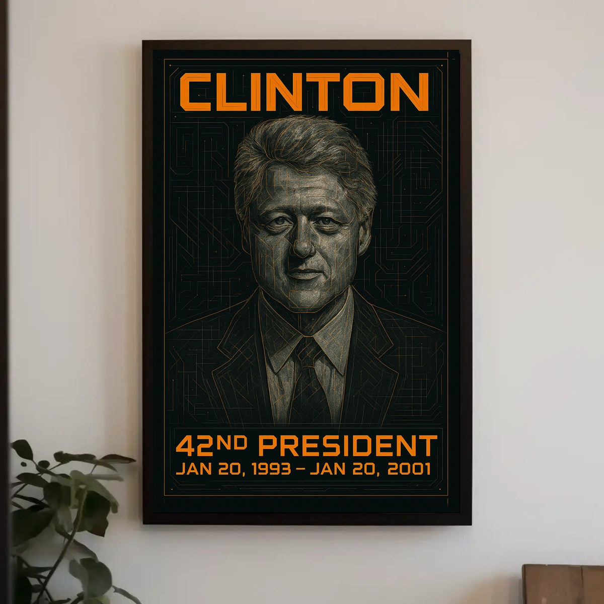 Bill Clinton 42nd President of the United States Techno Schematic Poster