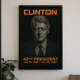 Bill Clinton 42nd President of the United States Techno Schematic Poster