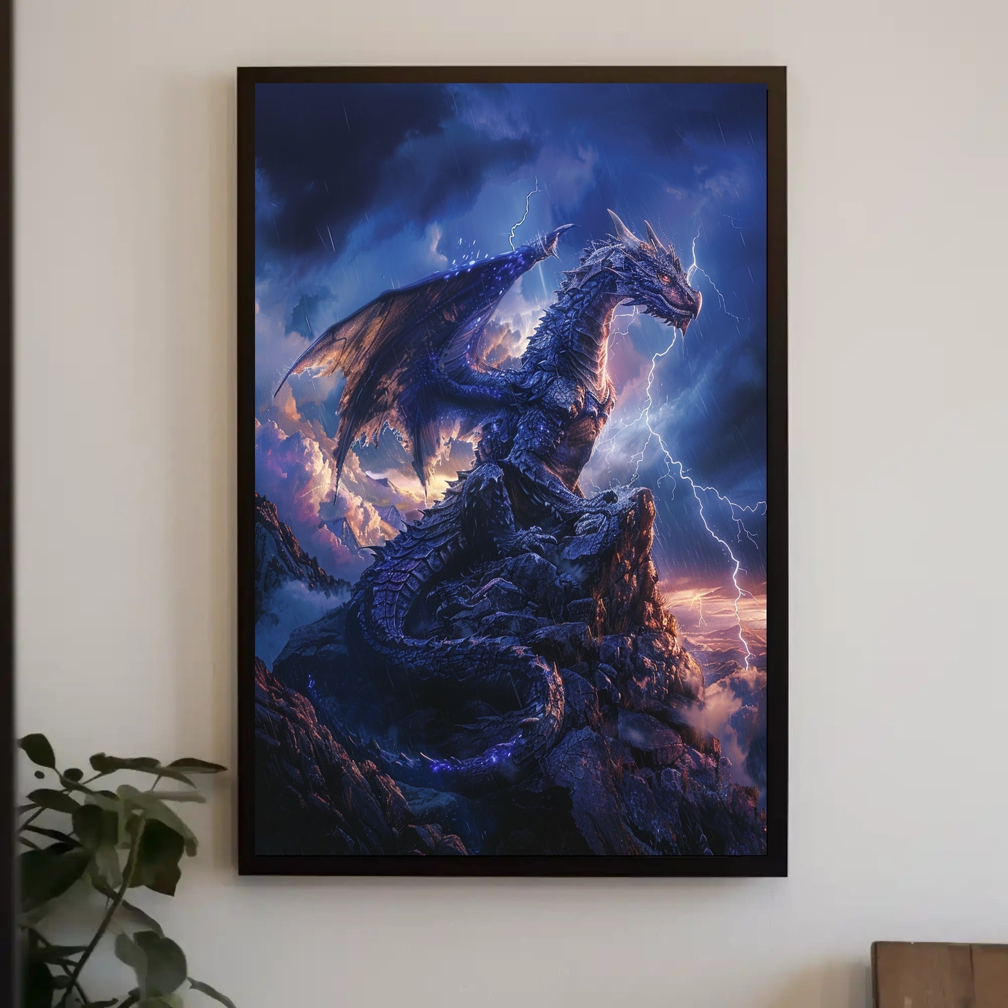Majestic Blue Dragon Photorealistic Fantasy or Mythology Poster PosterGoat