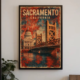 Sacramento Cityscape Vintage Travel Collector Poster