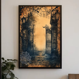 Dark Gothic Mansion Gate Horror Vintage Scene Artistic Poster