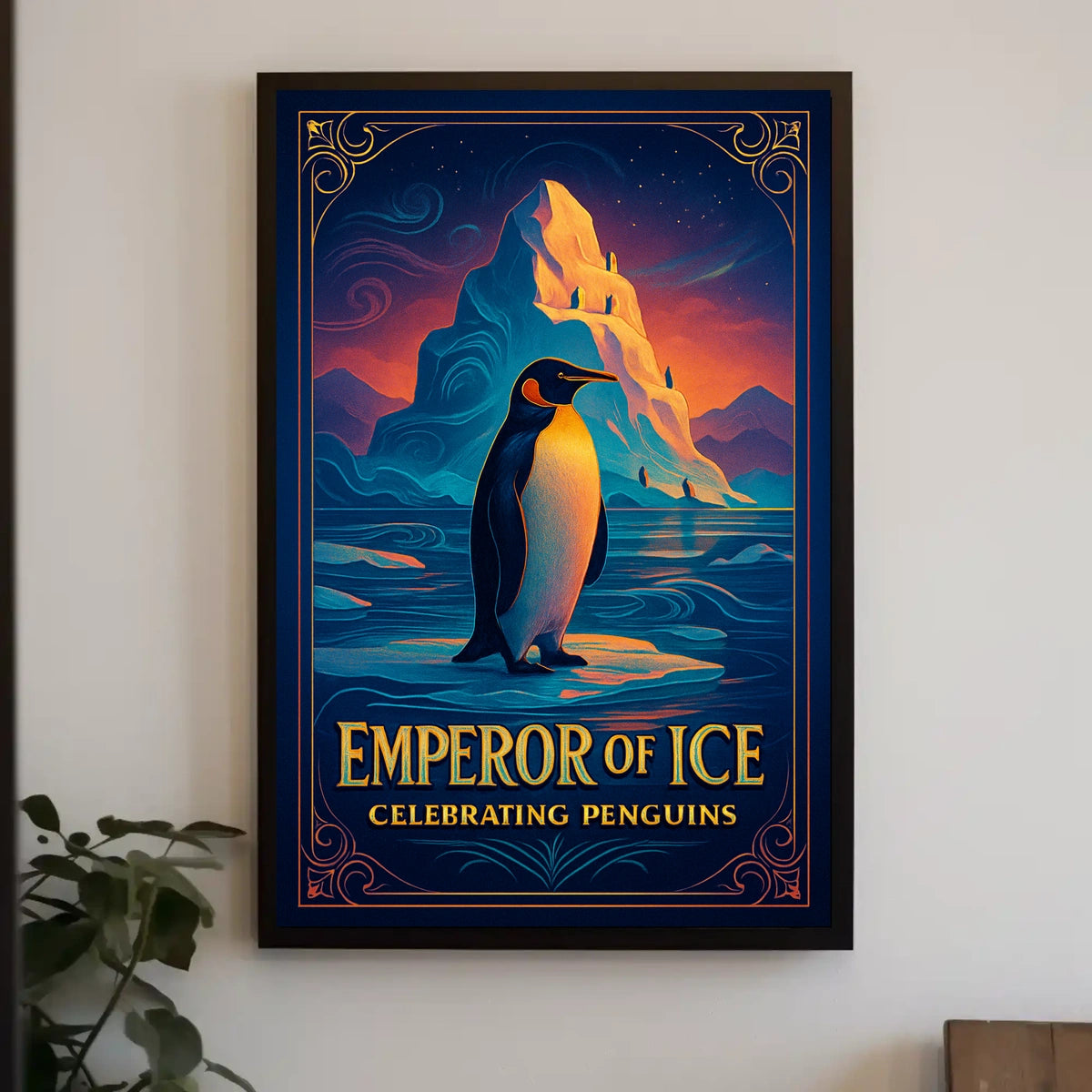 Emperor Penguin Vintage Style Icy Landscape Elegant Design Poster