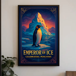 Emperor Penguin Vintage Style Icy Landscape Elegant Design Poster