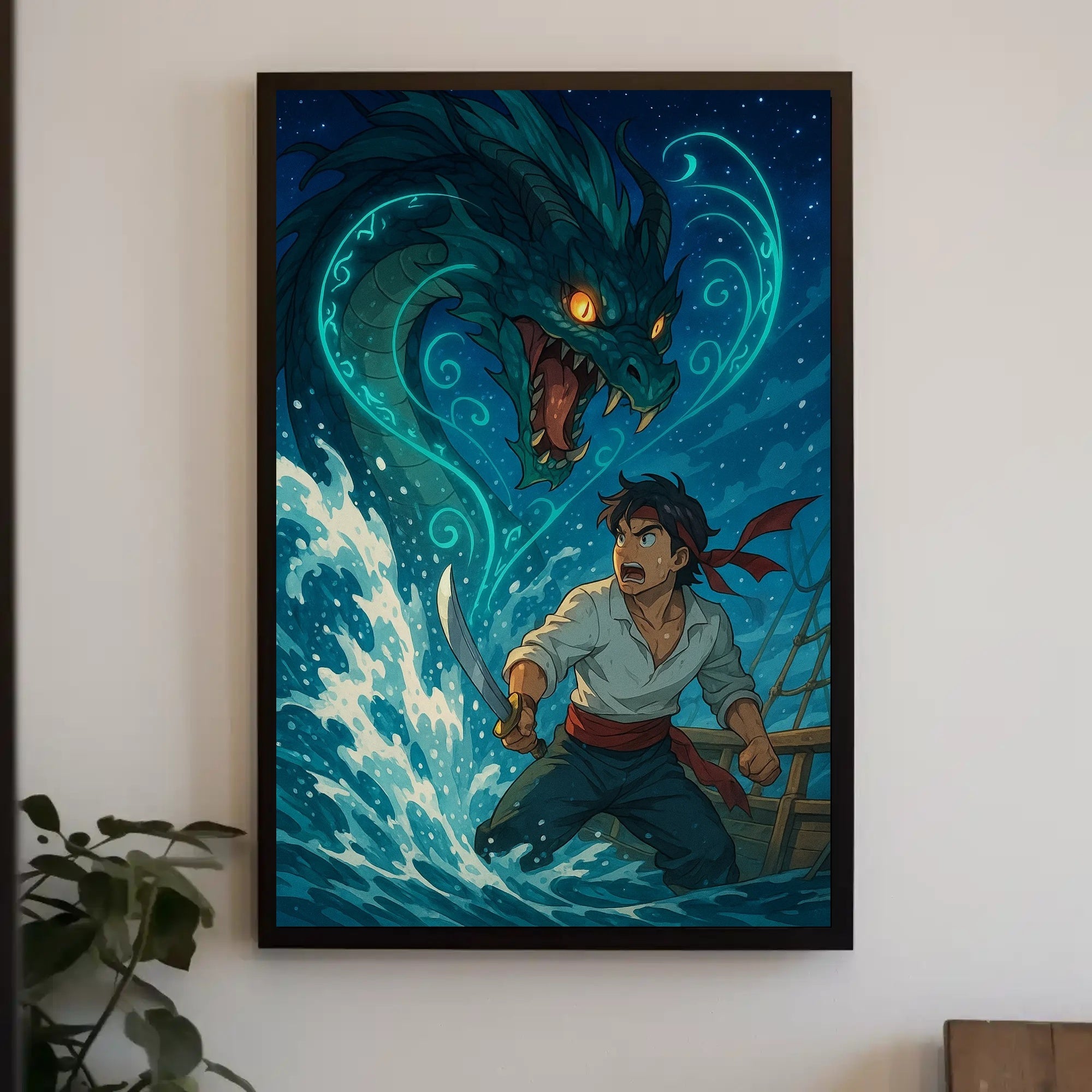 Young Adventurer Battles Sea Dragon - Fantasy or Mythology Poster