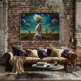 Dreamlike Woman in Stylized Surreal Futuristic Sci-Fi Poster