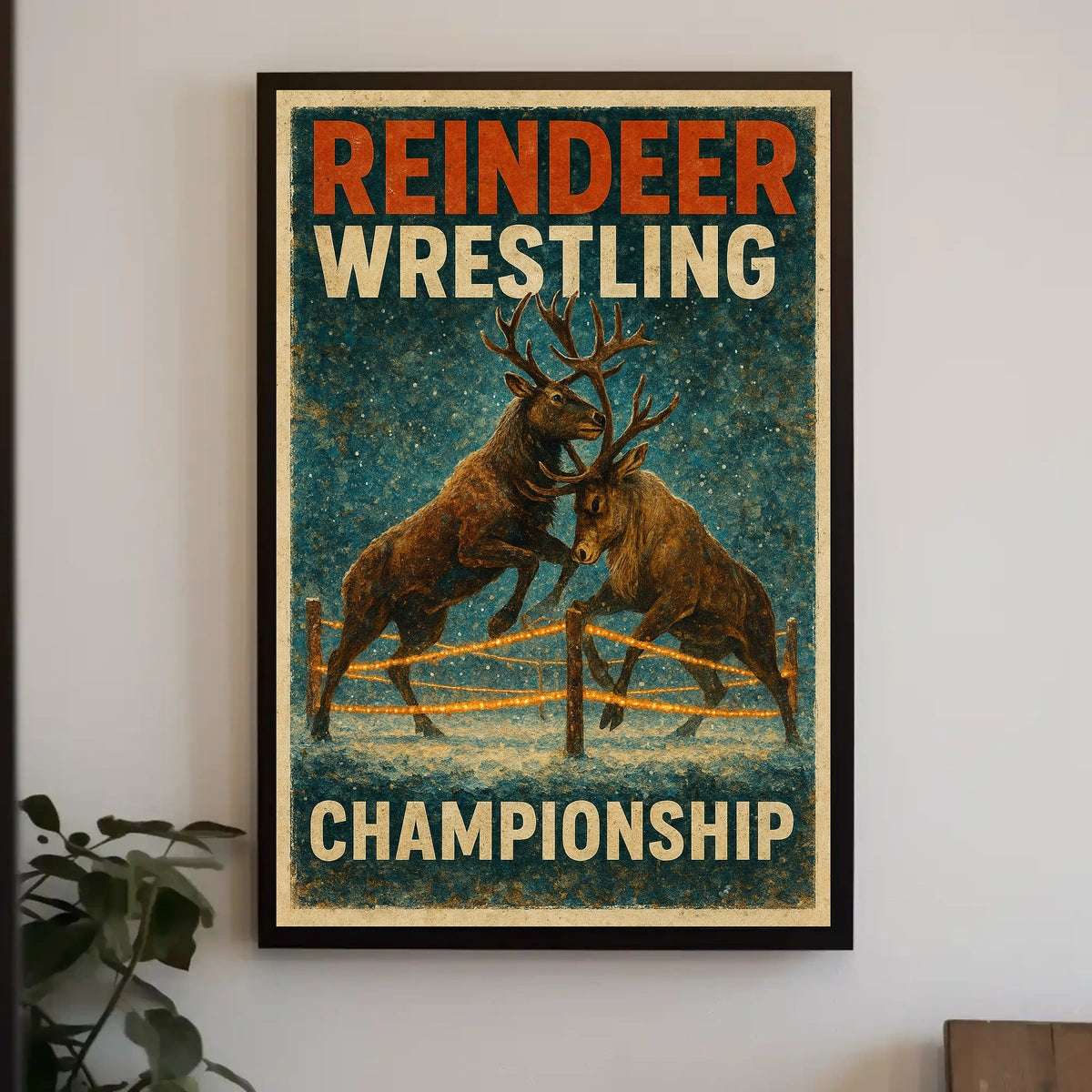 Reindeer Wrestling Championship: Bold Whimsical Sports Poster