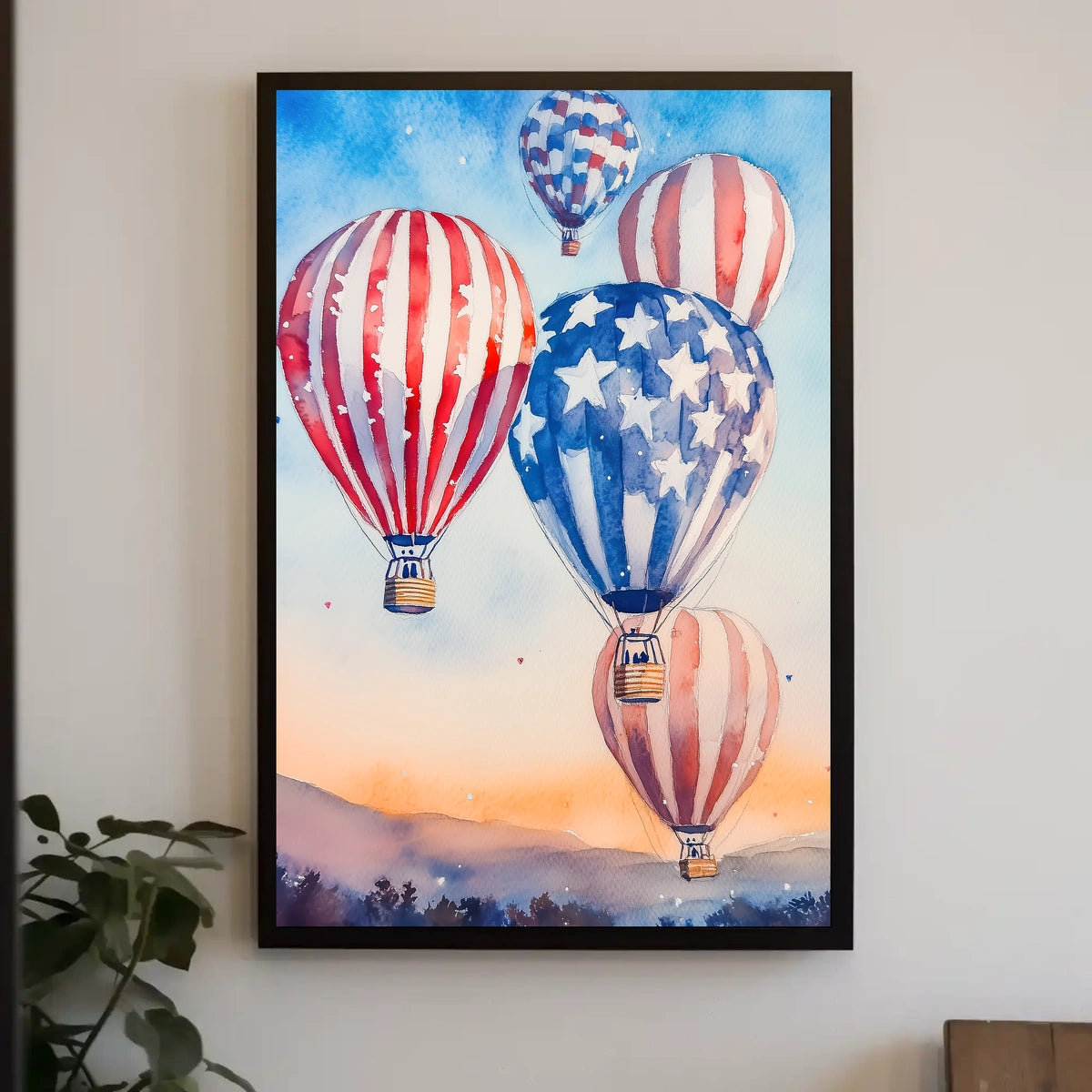 Watercolor Skyline Overhead Hot Air Balloon Festival Poster