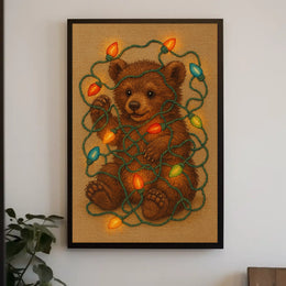 Festive Bear With Holiday Lights Poster