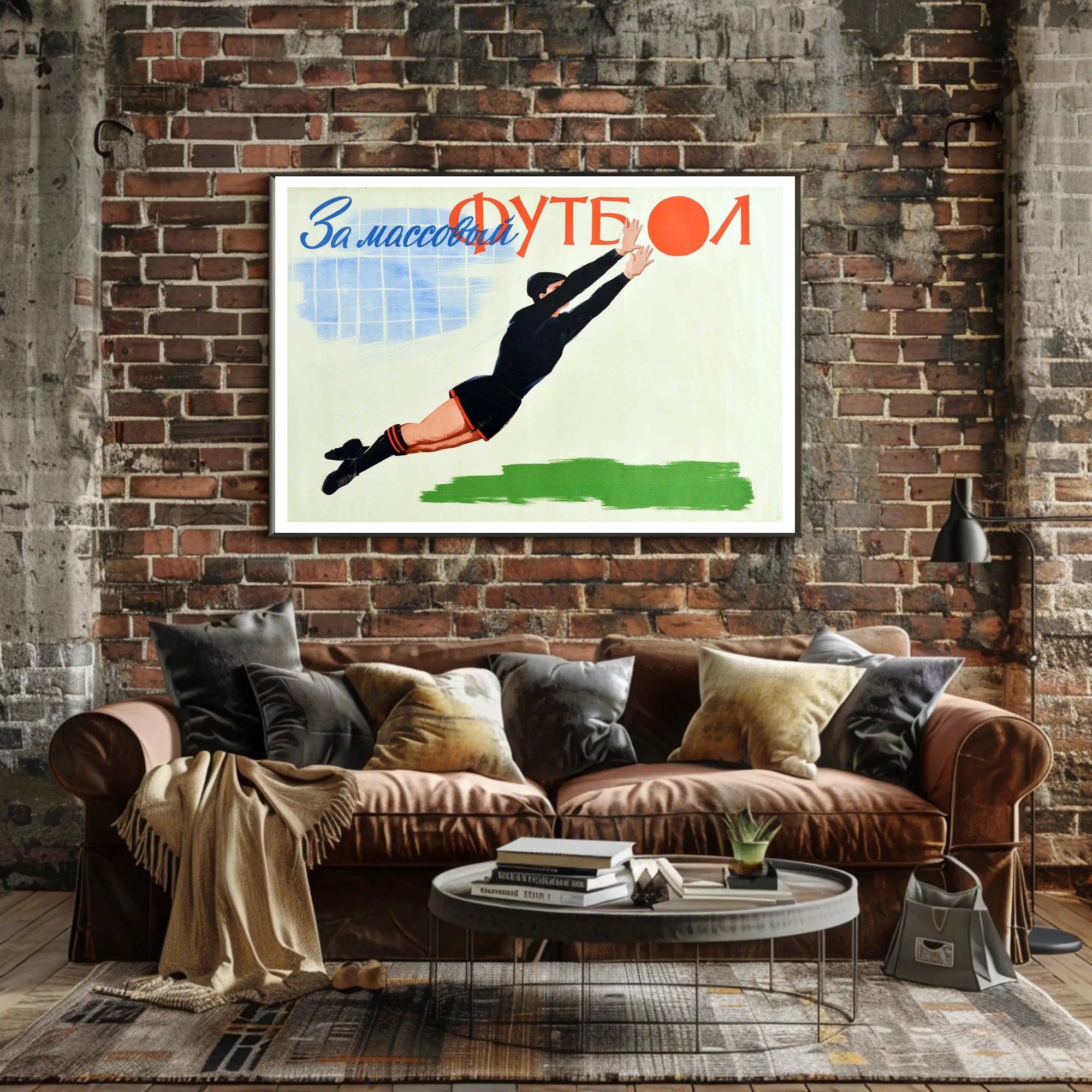 Dynamic Soviet Goalkeeper Action in Vintage Sports Poster