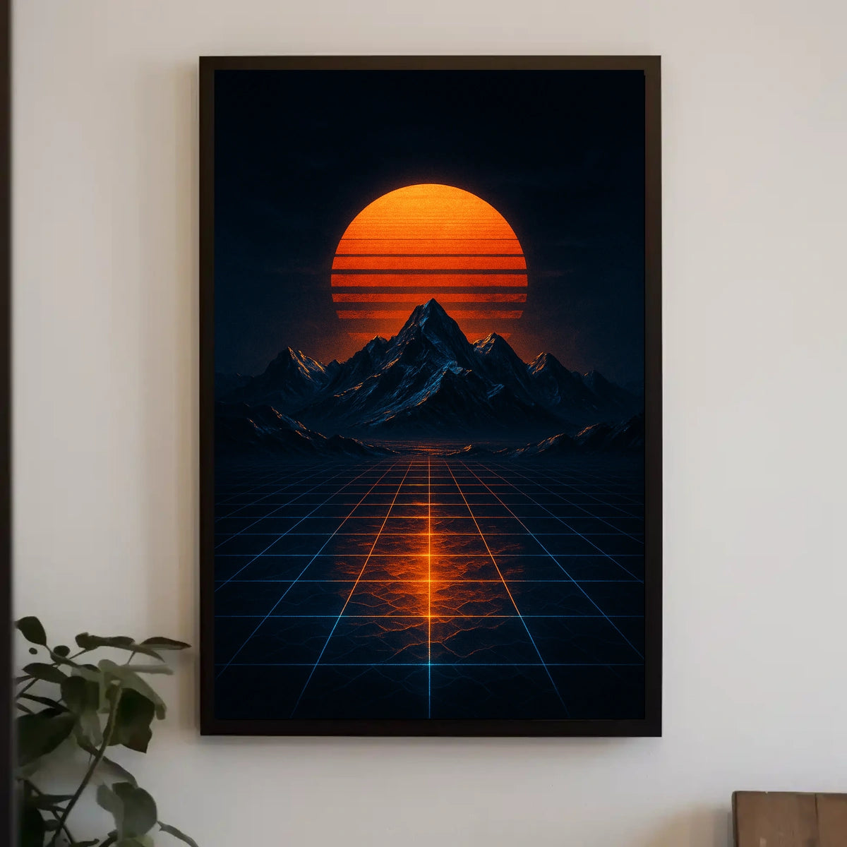 Retrofuturistic Landscape Art with Glowing Sun Futuristic Sci-Fi Poster