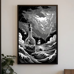 Stormy Seas in a Bottle Art Poster Print for Home Decor PosterGoat