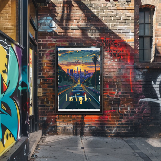 Los Angeles Sunset Boulevard Classic Cars Travel Poster Travel Poster
