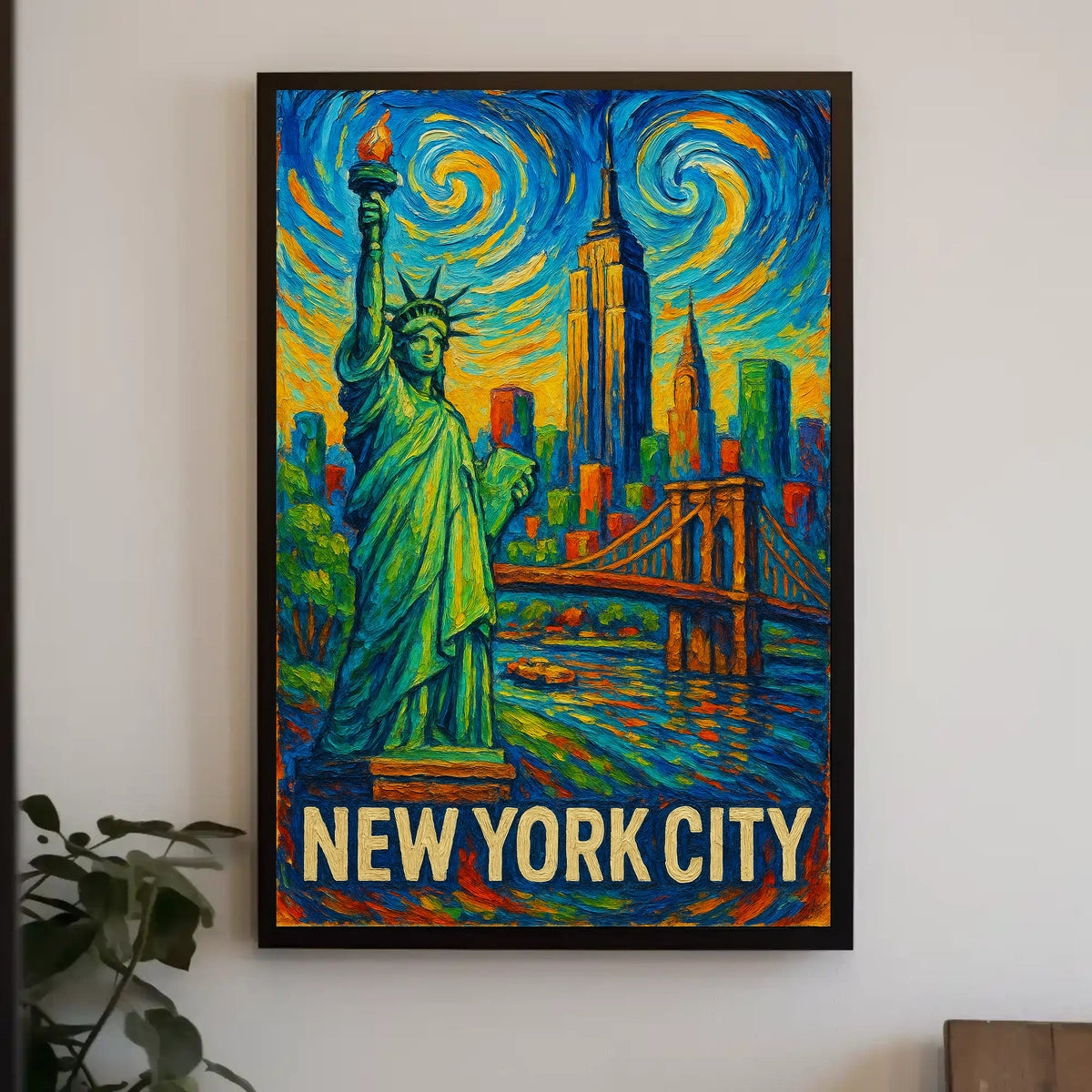 New York City Vibrant Impressionist Poster Vintage Wall Art