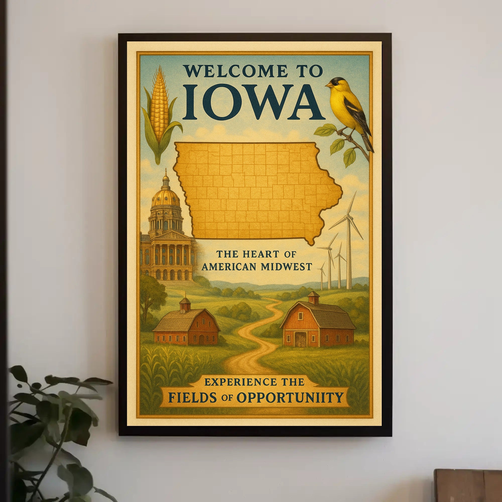 Iowa Heart of the Midwest Vintage Travel Poster