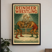 Reindeer Wrestling Holiday Art Print Sports Poster
