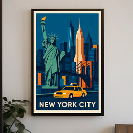 New York City Iconic Landmarks Poster Retro Wall Art