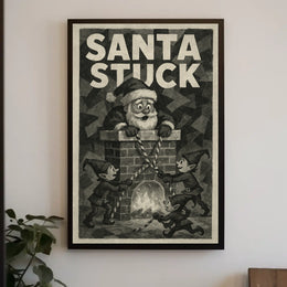 Santa Stuck in Chimney Christmas Pop Culture Poster