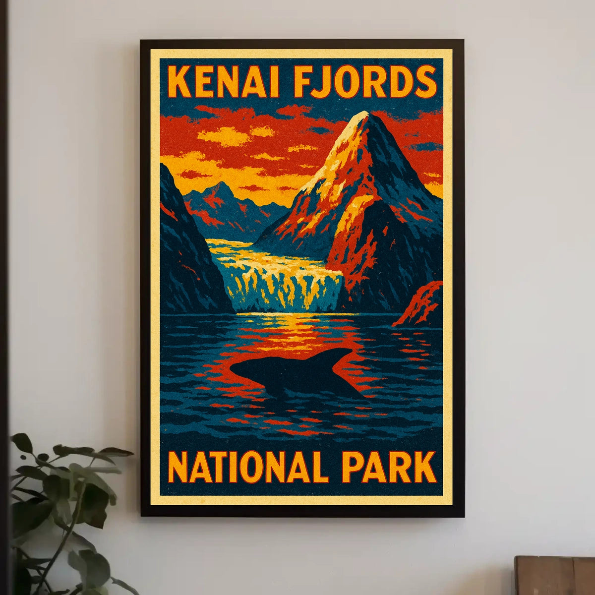 Kenai Fjords National Park Vintage Travel Dramatic Glacier Landscape Alaska Whale Tail Adventure Poster