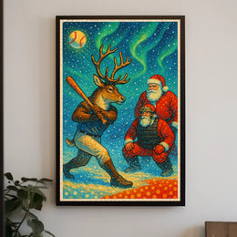 Festive Baseball Christmas Reindeer Fantasy Poster