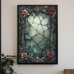Ornate Gothic Floral Art Print with Roses and Cracked Frame Poster