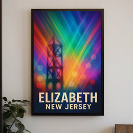Elizabeth New Jersey Cityscape Vibrant Urban Pop Art Digital Painting Night Skyline Poster