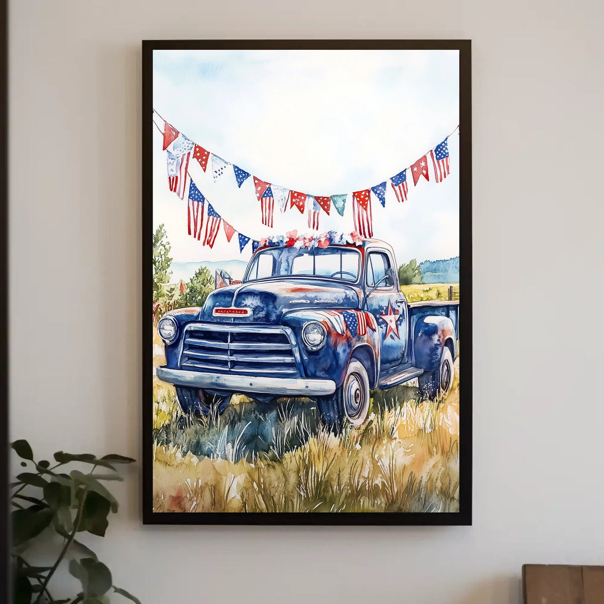 pickup truck parked in a sunny field Poster