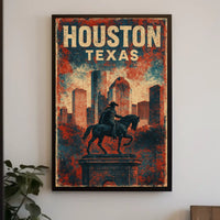 Patriotic Houston Skyline Cowboy Vintage Cityscape Poster