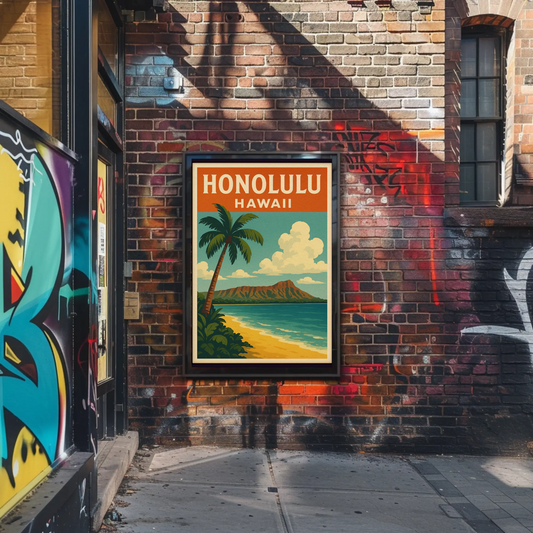 Honolulu Hawaii Diamond Head Beach View Poster