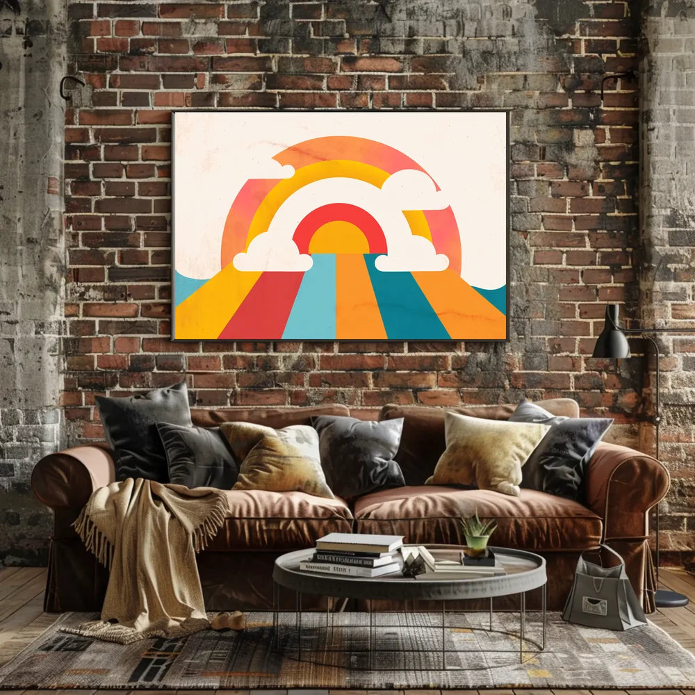 Retro Rainbow Mid-Century Modern Abstract Art Poster