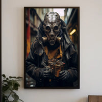 Dystopian Steampunk Survival Poster: Gritty, Mechanical, Urban Atmosphere