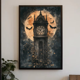 The poster features a tall, Gothic-style clock tower standing prominently at the center. Travel Poster