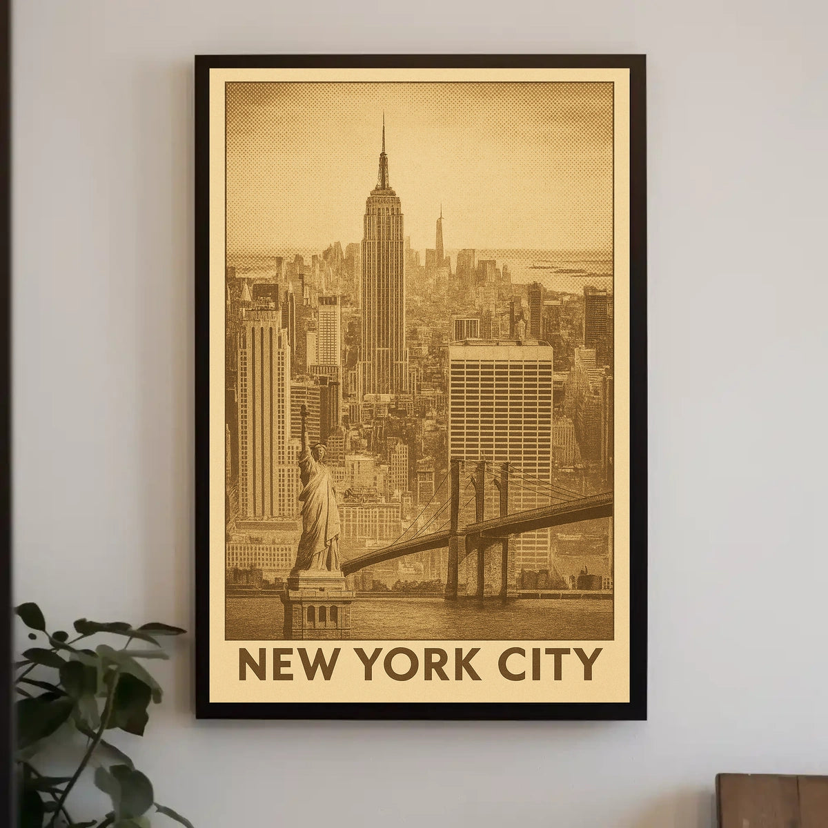 New York City Poster Timeless Sepia Skyline for Home Decor