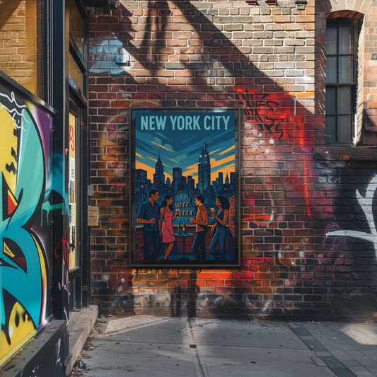 New York Rooftop Party City Skyline View Poster