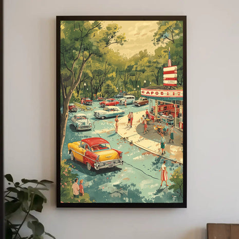 Vintage Diner Scene: Mid-Century American Lifestyle Poster