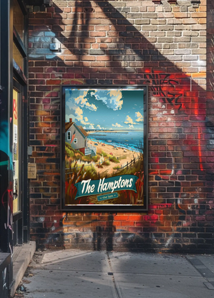 The Hamptons Pier Beach House Ocean Travel Poster