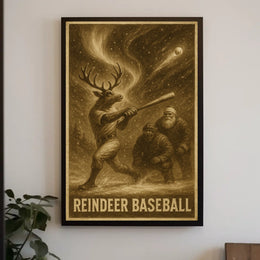 REINDEER BASEBALL: Whimsical Fantasy or Mythology Poster