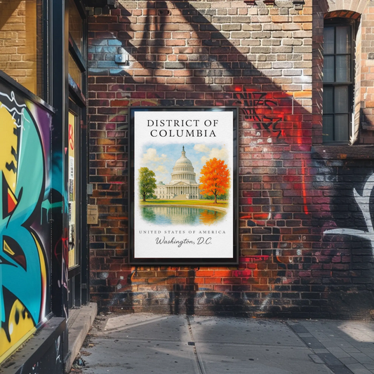 Washington DC Capitol Autumn Reflection Travel Poster