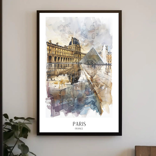 Louvre Museum Paris Watercolor Illustration Urban or Cityscape Poster