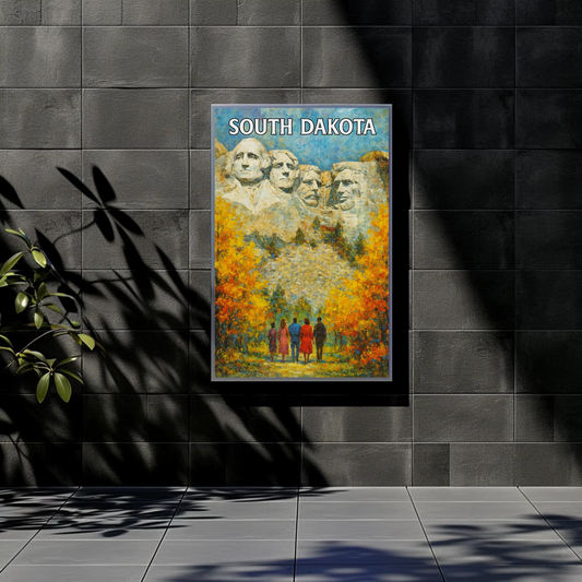 Mount Rushmore Autumn Forest View South Dakota Vintage Travel Poster